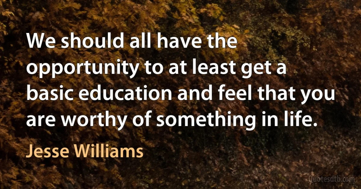 We should all have the opportunity to at least get a basic education and feel that you are worthy of something in life. (Jesse Williams)