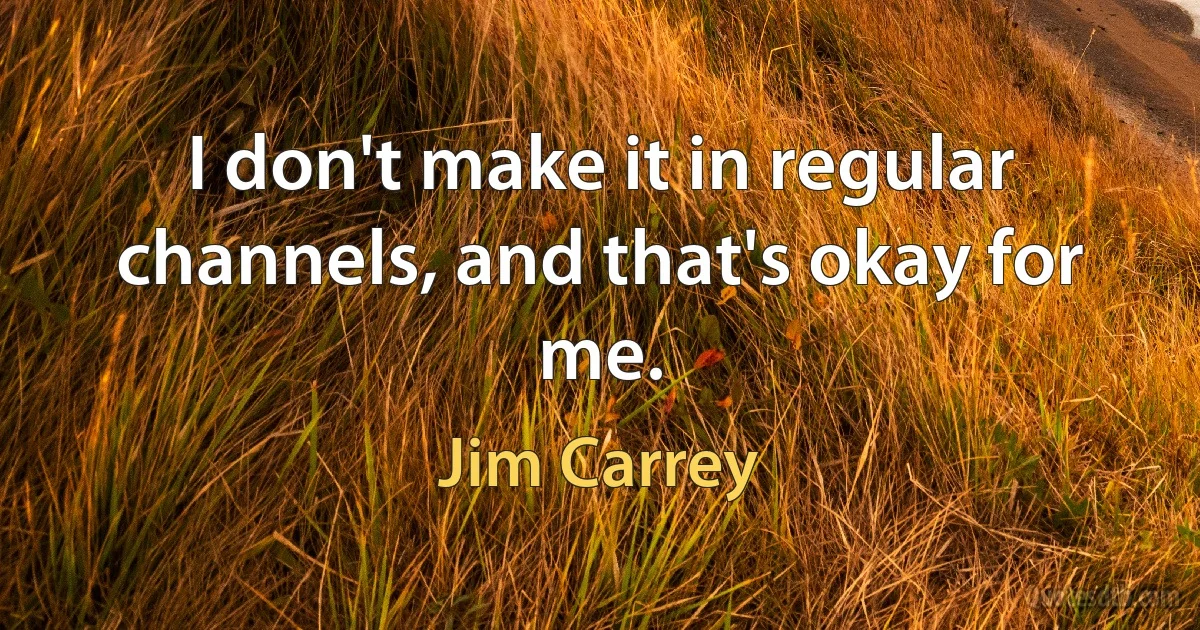 I don't make it in regular channels, and that's okay for me. (Jim Carrey)