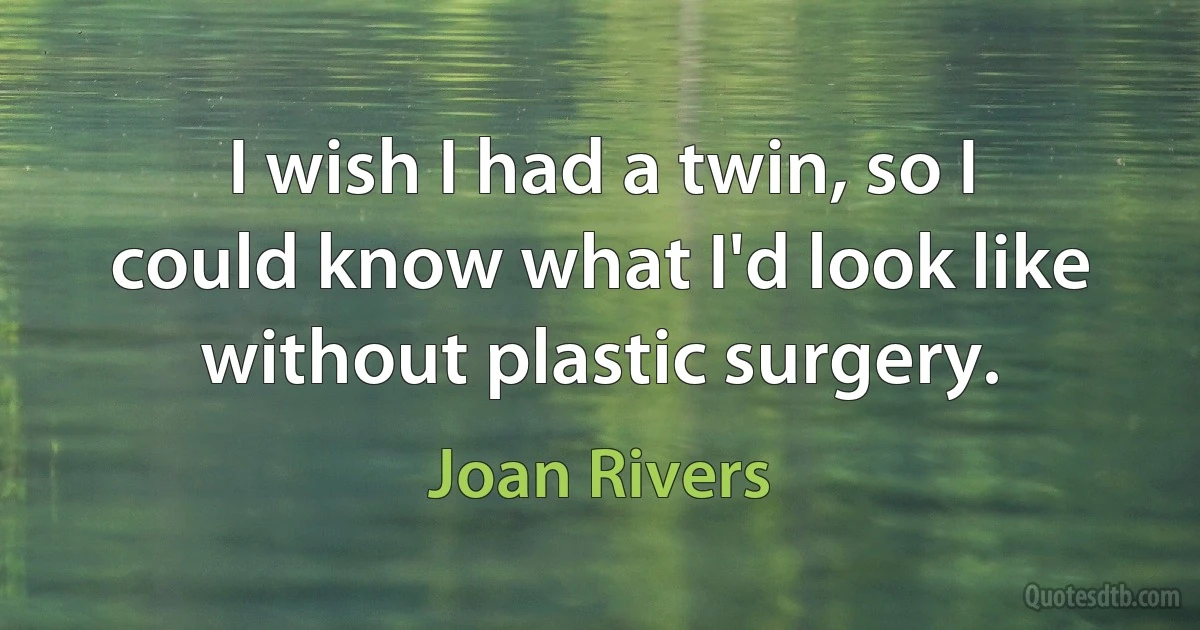 I wish I had a twin, so I could know what I'd look like without plastic surgery. (Joan Rivers)