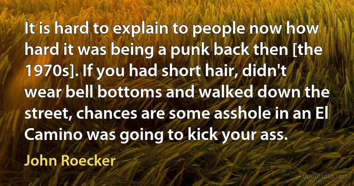 It is hard to explain to people now how hard it was being a punk back then [the 1970s]. If you had short hair, didn't wear bell bottoms and walked down the street, chances are some asshole in an El Camino was going to kick your ass. (John Roecker)