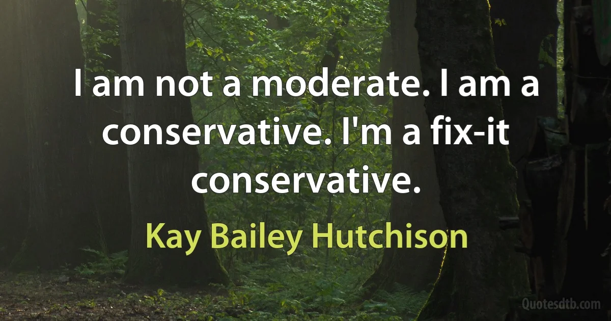 I am not a moderate. I am a conservative. I'm a fix-it conservative. (Kay Bailey Hutchison)