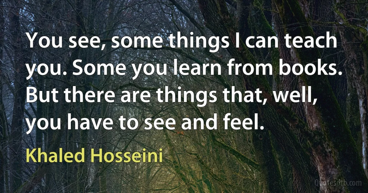 You see, some things I can teach you. Some you learn from books. But there are things that, well, you have to see and feel. (Khaled Hosseini)