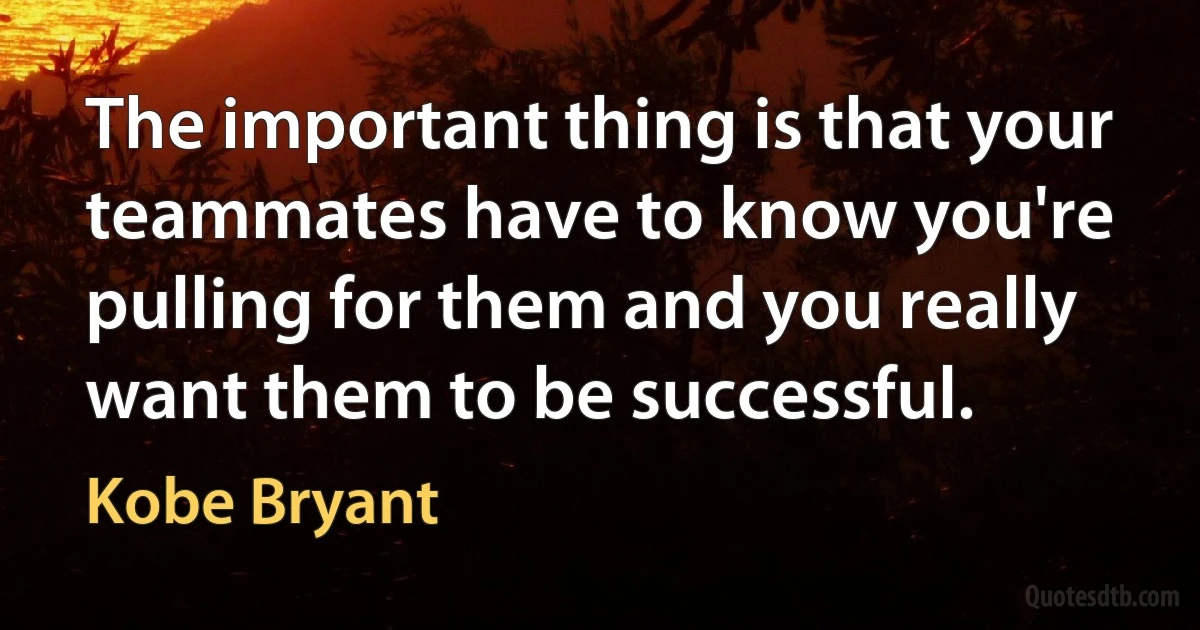 The important thing is that your teammates have to know you're pulling for them and you really want them to be successful. (Kobe Bryant)