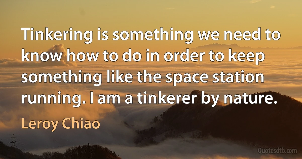 Tinkering is something we need to know how to do in order to keep something like the space station running. I am a tinkerer by nature. (Leroy Chiao)