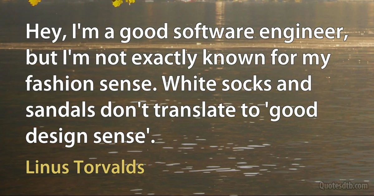 Hey, I'm a good software engineer, but I'm not exactly known for my fashion sense. White socks and sandals don't translate to 'good design sense'. (Linus Torvalds)