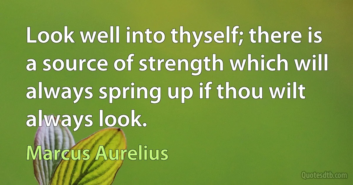 Look well into thyself; there is a source of strength which will always spring up if thou wilt always look. (Marcus Aurelius)