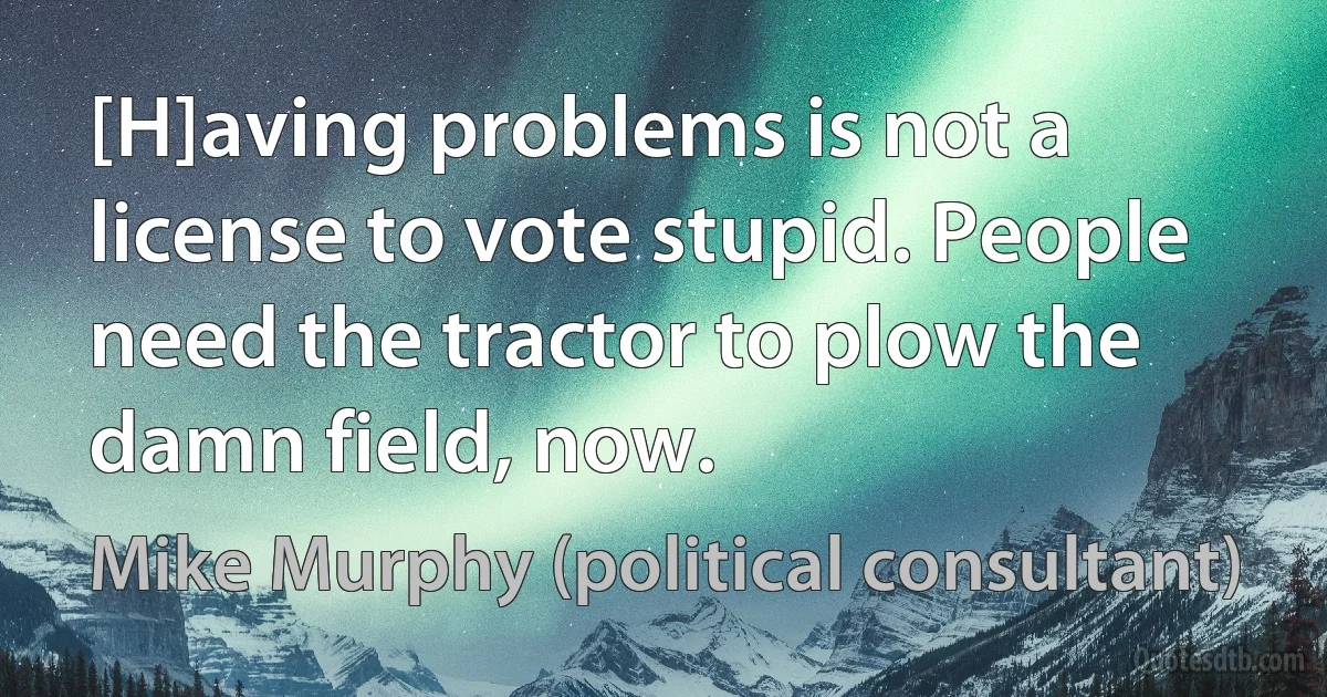 [H]aving problems is not a license to vote stupid. People need the tractor to plow the damn field, now. (Mike Murphy (political consultant))