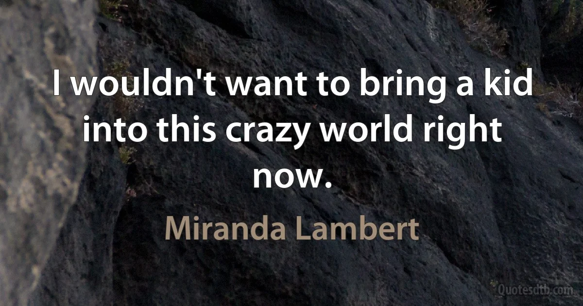 I wouldn't want to bring a kid into this crazy world right now. (Miranda Lambert)