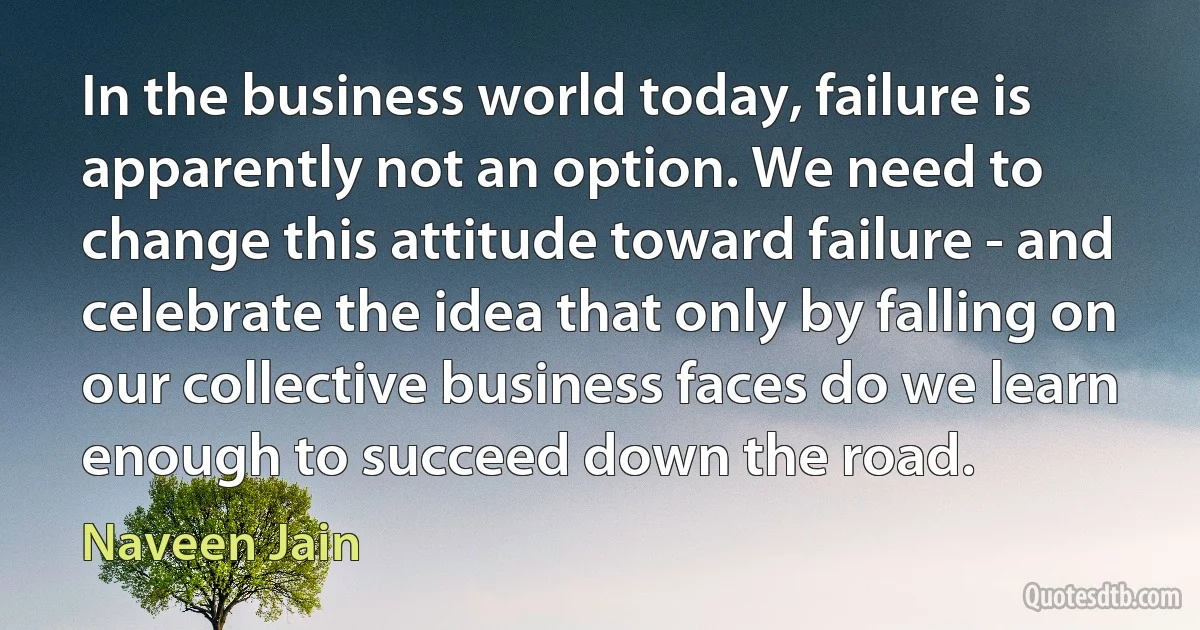 In the business world today, failure is apparently not an option. We need to change this attitude toward failure - and celebrate the idea that only by falling on our collective business faces do we learn enough to succeed down the road. (Naveen Jain)