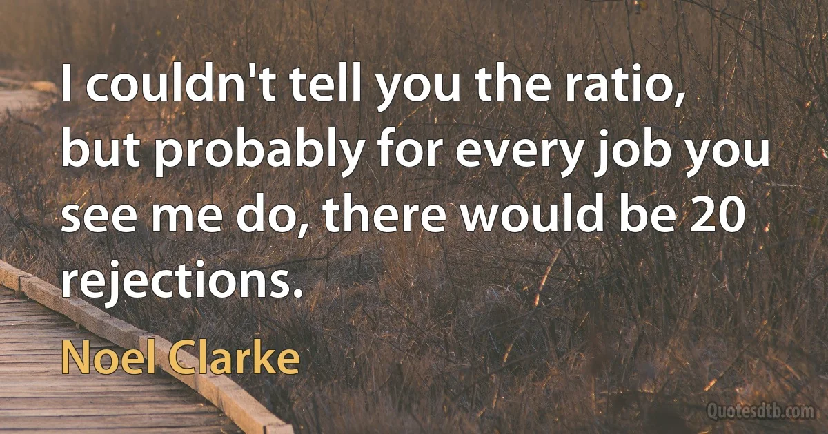 I couldn't tell you the ratio, but probably for every job you see me do, there would be 20 rejections. (Noel Clarke)