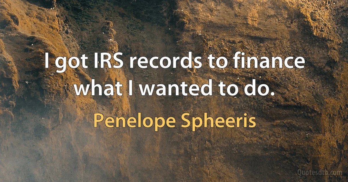 I got IRS records to finance what I wanted to do. (Penelope Spheeris)