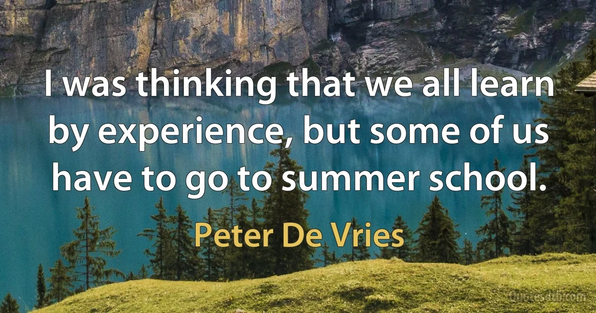 I was thinking that we all learn by experience, but some of us have to go to summer school. (Peter De Vries)