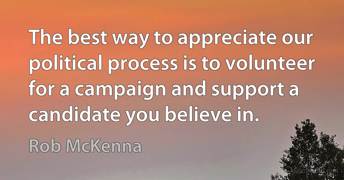 The best way to appreciate our political process is to volunteer for a campaign and support a candidate you believe in. (Rob McKenna)