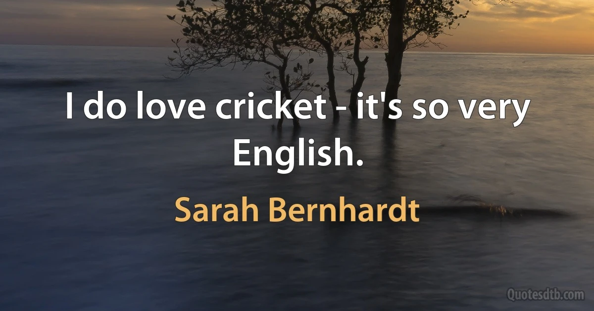 I do love cricket - it's so very English. (Sarah Bernhardt)