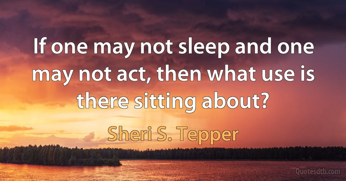 If one may not sleep and one may not act, then what use is there sitting about? (Sheri S. Tepper)