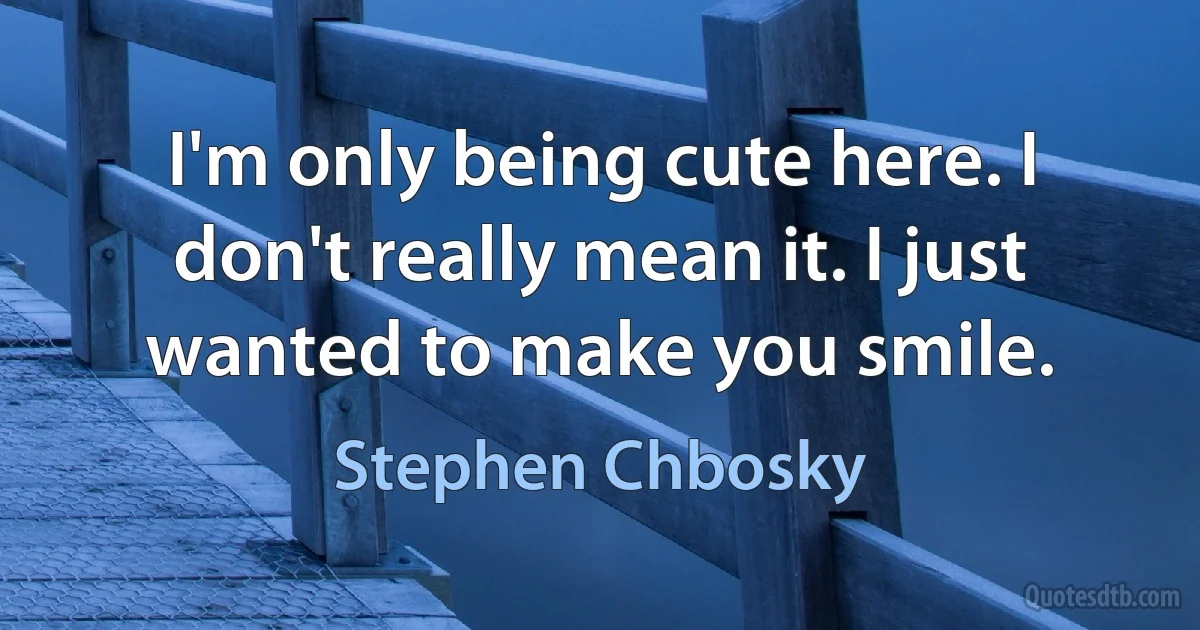 I'm only being cute here. I don't really mean it. I just wanted to make you smile. (Stephen Chbosky)