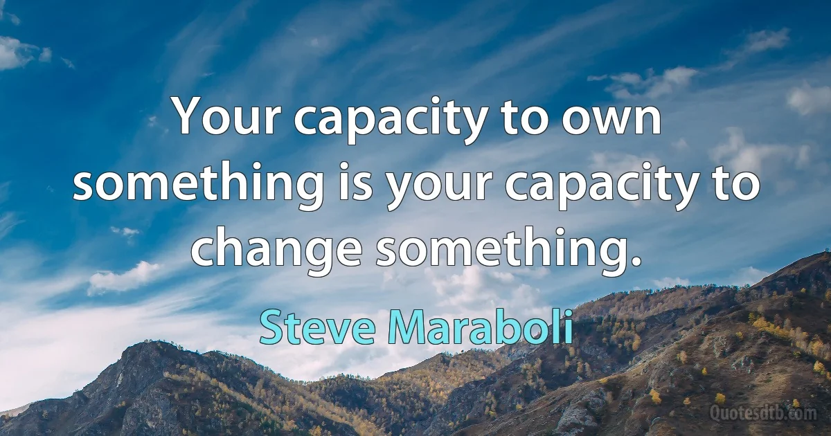 Your capacity to own something is your capacity to change something. (Steve Maraboli)