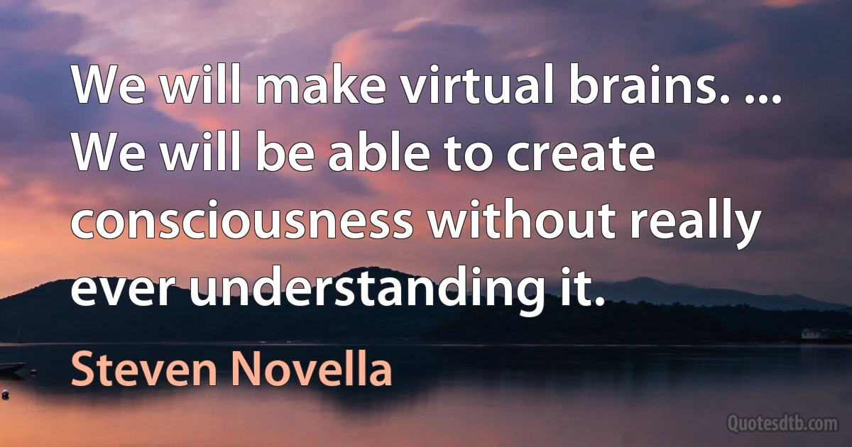 We will make virtual brains. ... We will be able to create consciousness without really ever understanding it. (Steven Novella)