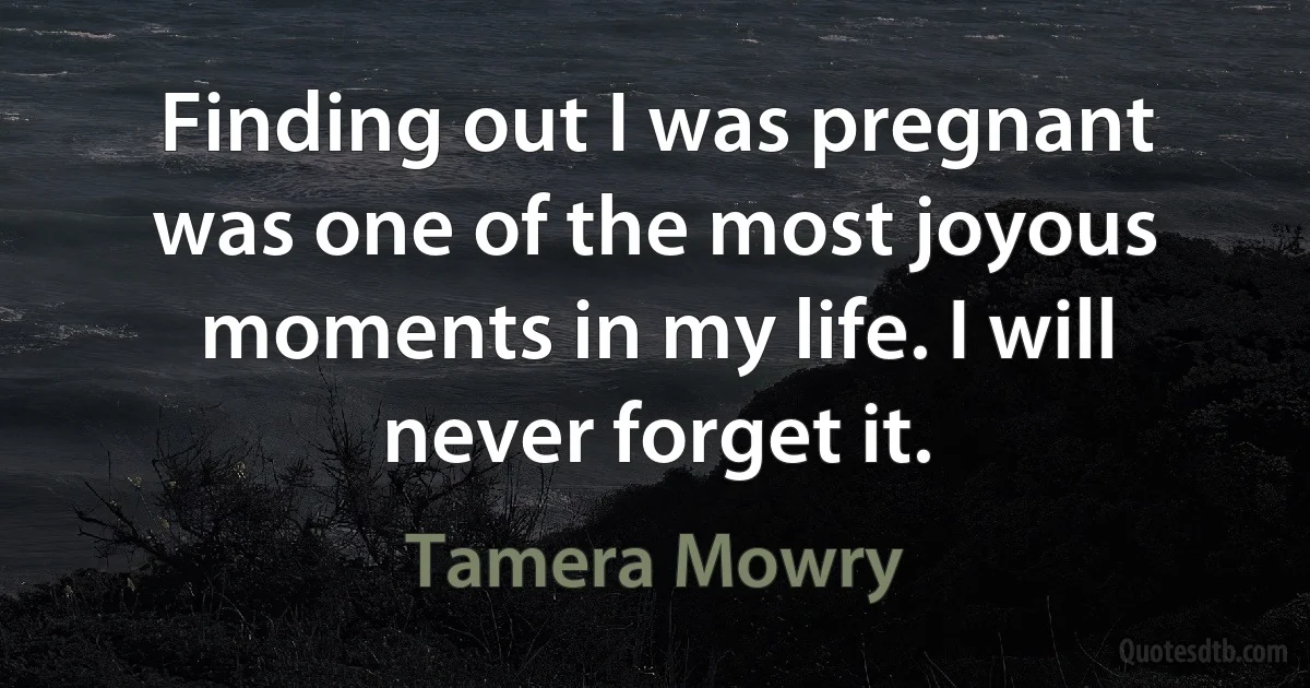 Finding out I was pregnant was one of the most joyous moments in my life. I will never forget it. (Tamera Mowry)