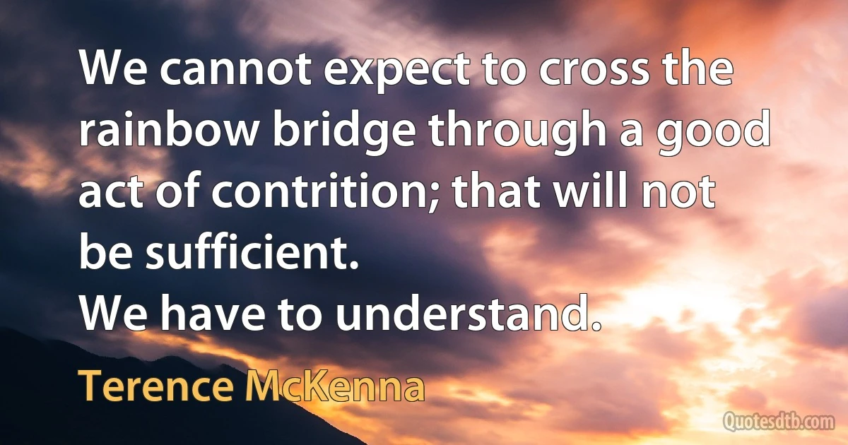 We cannot expect to cross the rainbow bridge through a good act of contrition; that will not be sufficient.
We have to understand. (Terence McKenna)