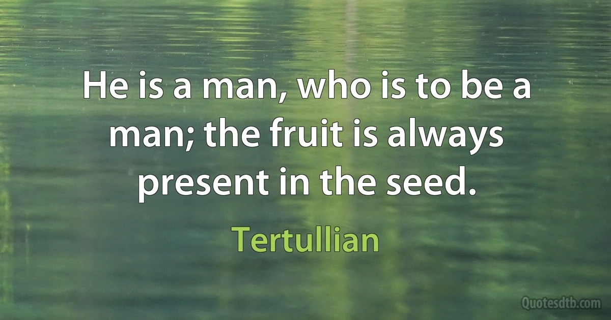 He is a man, who is to be a man; the fruit is always present in the seed. (Tertullian)