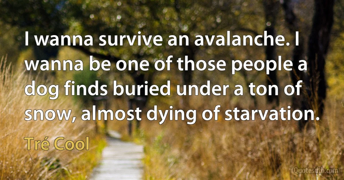 I wanna survive an avalanche. I wanna be one of those people a dog finds buried under a ton of snow, almost dying of starvation. (Tré Cool)