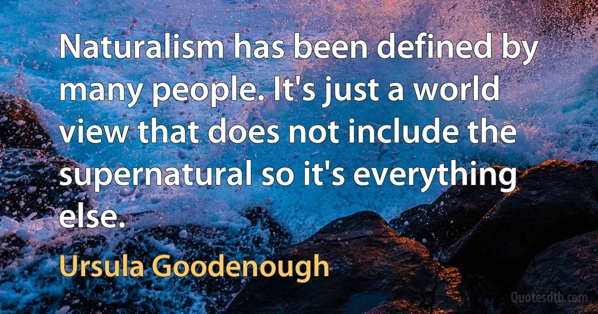 Naturalism has been defined by many people. It's just a world view that does not include the supernatural so it's everything else. (Ursula Goodenough)