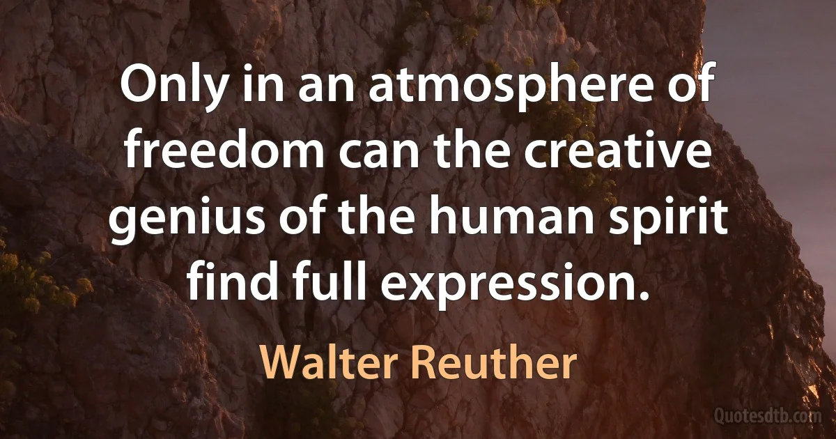 Only in an atmosphere of freedom can the creative genius of the human spirit find full expression. (Walter Reuther)