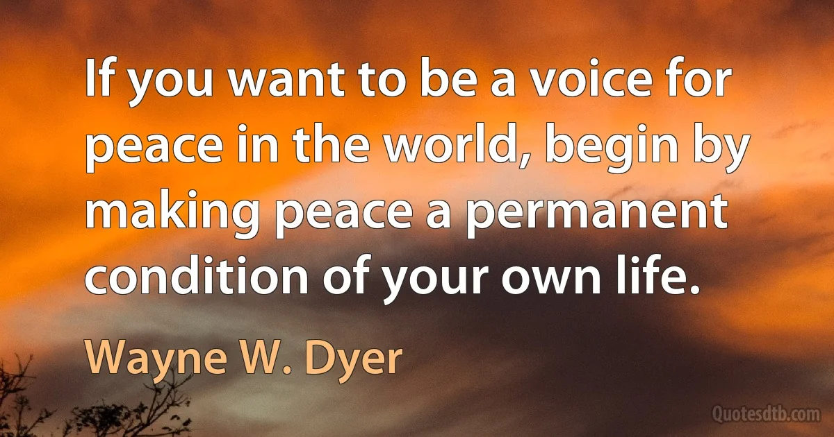 If you want to be a voice for peace in the world, begin by making peace a permanent condition of your own life. (Wayne W. Dyer)