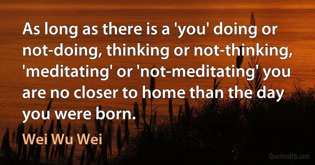 As long as there is a 'you' doing or not-doing, thinking or not-thinking, 'meditating' or 'not-meditating' you are no closer to home than the day you were born. (Wei Wu Wei)