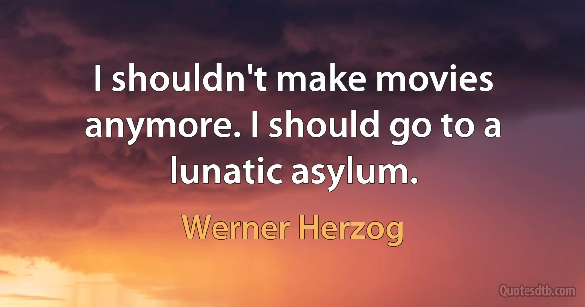 I shouldn't make movies anymore. I should go to a lunatic asylum. (Werner Herzog)