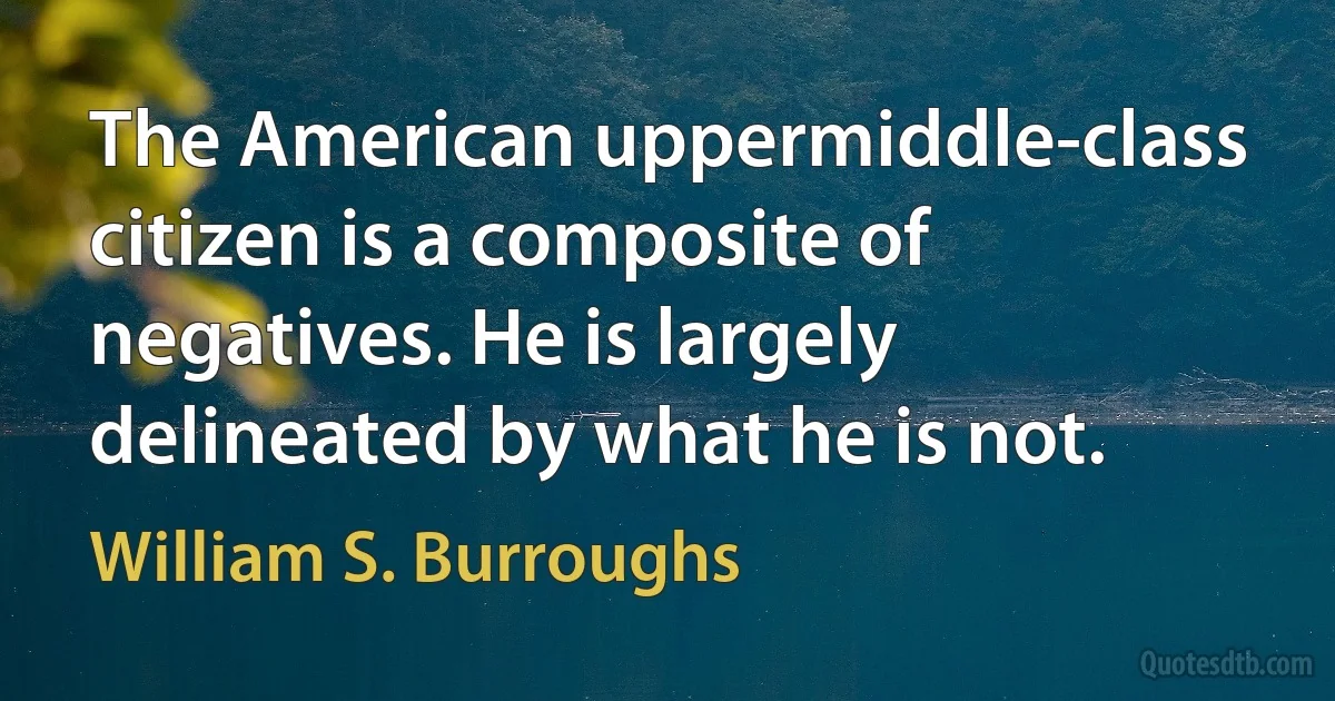 The American uppermiddle-class citizen is a composite of negatives. He is largely delineated by what he is not. (William S. Burroughs)