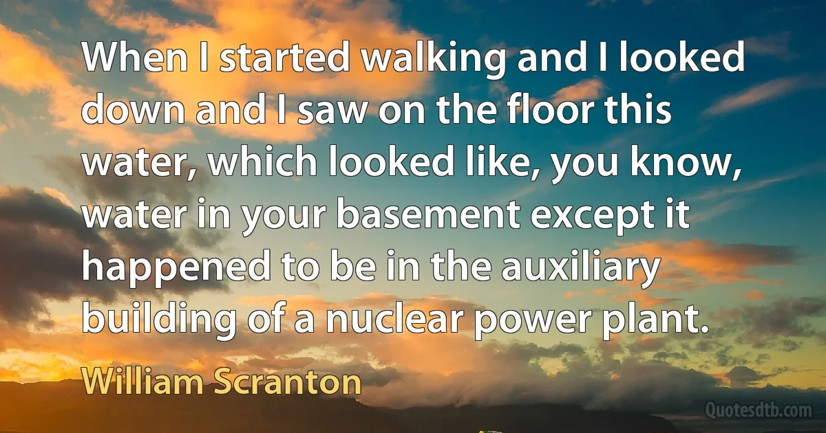 When I started walking and I looked down and I saw on the floor this water, which looked like, you know, water in your basement except it happened to be in the auxiliary building of a nuclear power plant. (William Scranton)