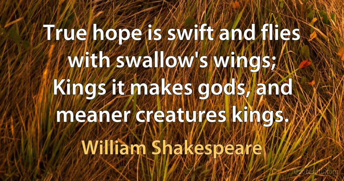 True hope is swift and flies with swallow's wings;
Kings it makes gods, and meaner creatures kings. (William Shakespeare)