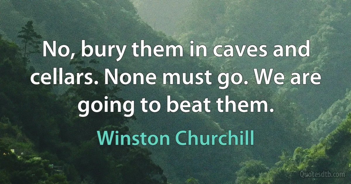 No, bury them in caves and cellars. None must go. We are going to beat them. (Winston Churchill)