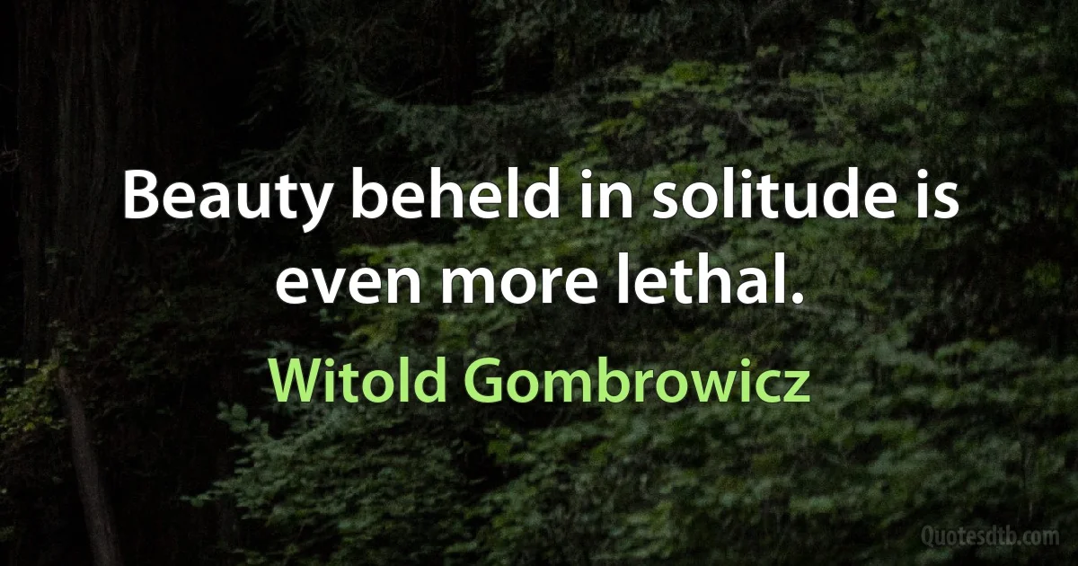 Beauty beheld in solitude is even more lethal. (Witold Gombrowicz)