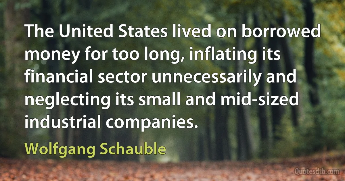 The United States lived on borrowed money for too long, inflating its financial sector unnecessarily and neglecting its small and mid-sized industrial companies. (Wolfgang Schauble)