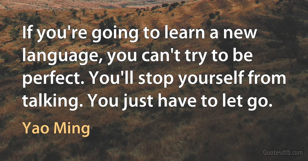 If you're going to learn a new language, you can't try to be perfect. You'll stop yourself from talking. You just have to let go. (Yao Ming)