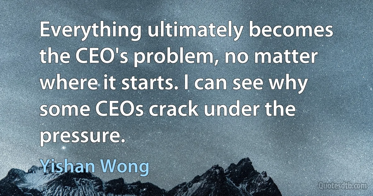 Everything ultimately becomes the CEO's problem, no matter where it starts. I can see why some CEOs crack under the pressure. (Yishan Wong)