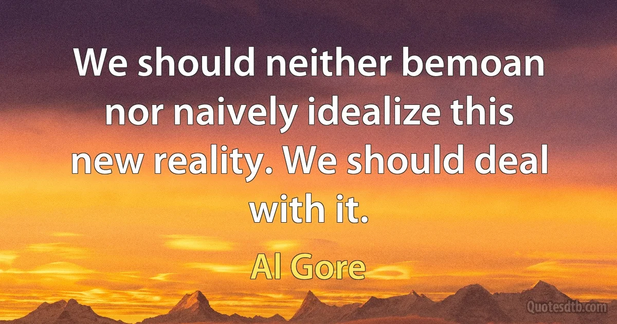 We should neither bemoan nor naively idealize this new reality. We should deal with it. (Al Gore)