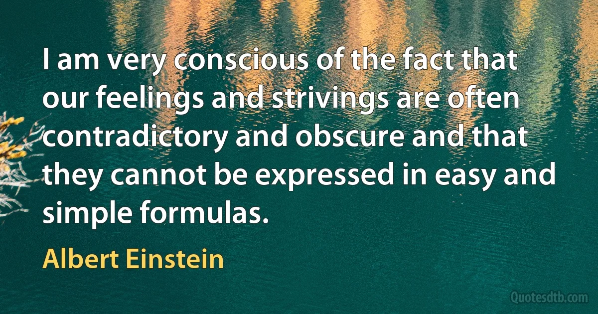 I am very conscious of the fact that our feelings and strivings are often contradictory and obscure and that they cannot be expressed in easy and simple formulas. (Albert Einstein)