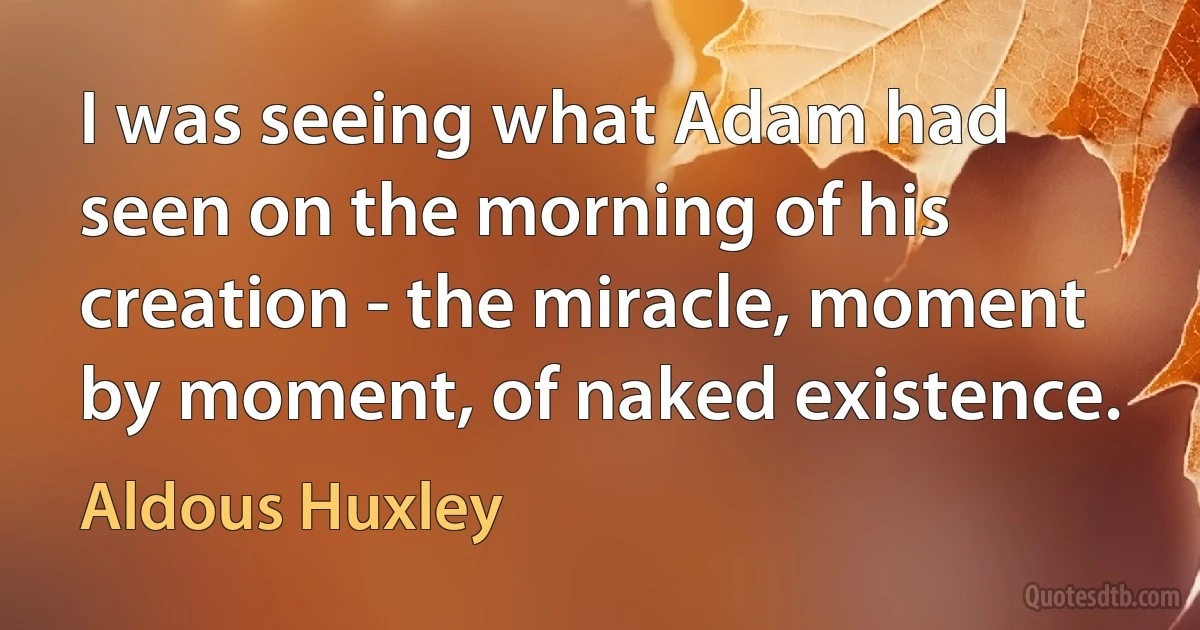 I was seeing what Adam had seen on the morning of his creation - the miracle, moment by moment, of naked existence. (Aldous Huxley)