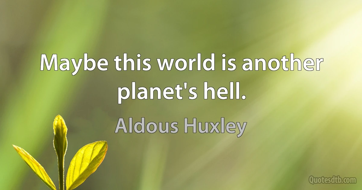 Maybe this world is another planet's hell. (Aldous Huxley)