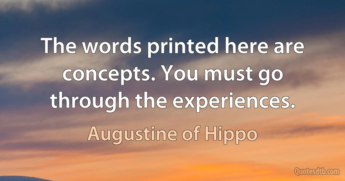 The words printed here are concepts. You must go through the experiences. (Augustine of Hippo)