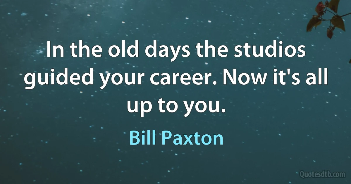 In the old days the studios guided your career. Now it's all up to you. (Bill Paxton)