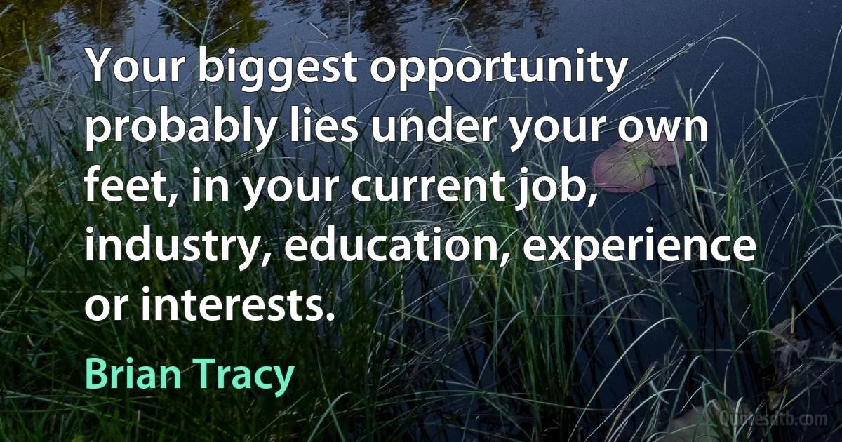 Your biggest opportunity probably lies under your own feet, in your current job, industry, education, experience or interests. (Brian Tracy)