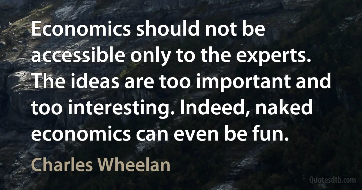 Economics should not be accessible only to the experts. The ideas are too important and too interesting. Indeed, naked economics can even be fun. (Charles Wheelan)