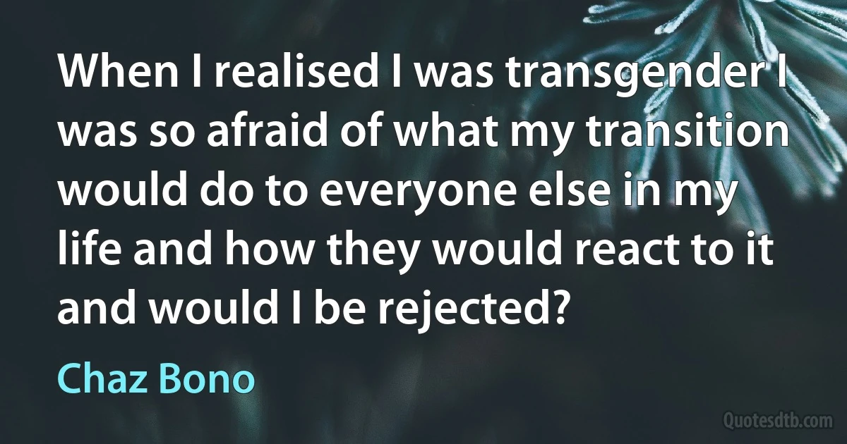 When I realised I was transgender I was so afraid of what my transition would do to everyone else in my life and how they would react to it and would I be rejected? (Chaz Bono)