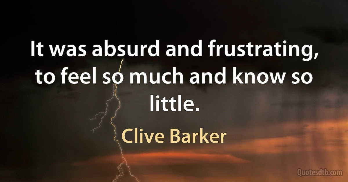 It was absurd and frustrating, to feel so much and know so little. (Clive Barker)