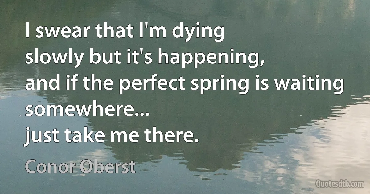 I swear that I'm dying
slowly but it's happening,
and if the perfect spring is waiting somewhere...
just take me there. (Conor Oberst)